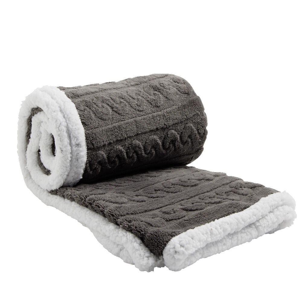 Plaid sherpa pilou pilou motif gris L130x160cm