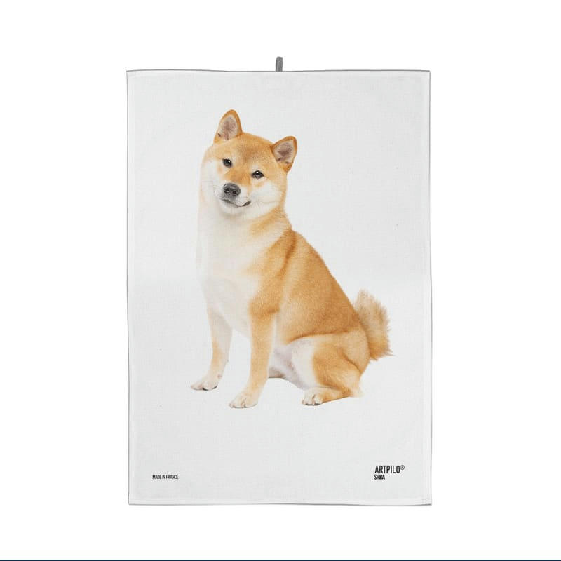 - Torchon de cuisine chien shiba 100% coton blanc