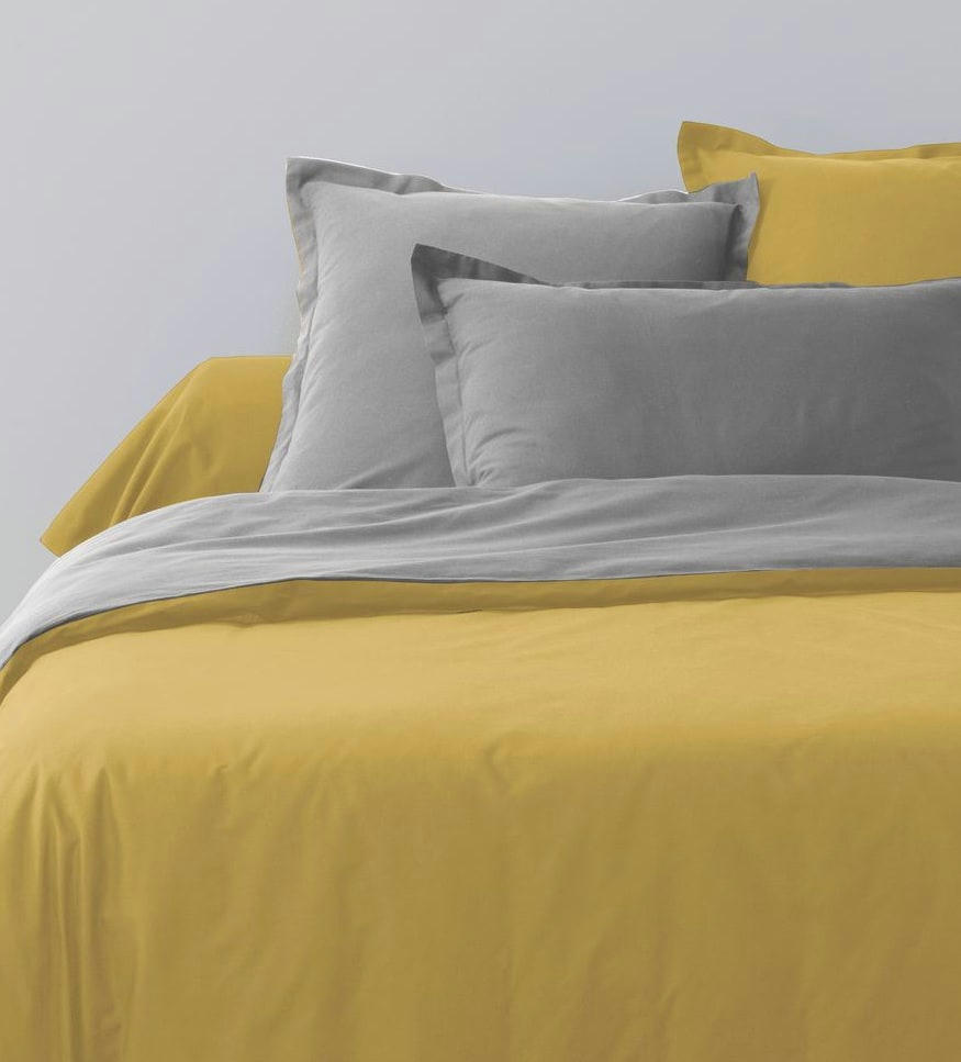 BICOLORE - Parure housse de couette coton jaune 200x200 cm
