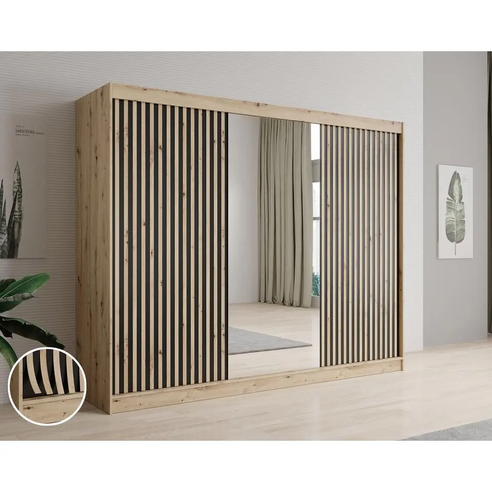 Meubella - Kledingkast Lisbon 2 - Eiken - 250 cm - Met spiegel