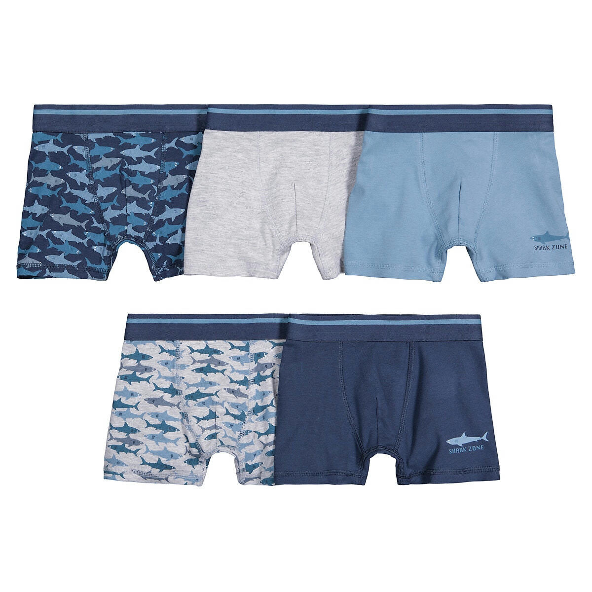 Lot de 5 boxers en coton imprimés requins