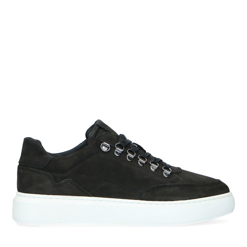 Manfield Zwarte nubuck sneakers