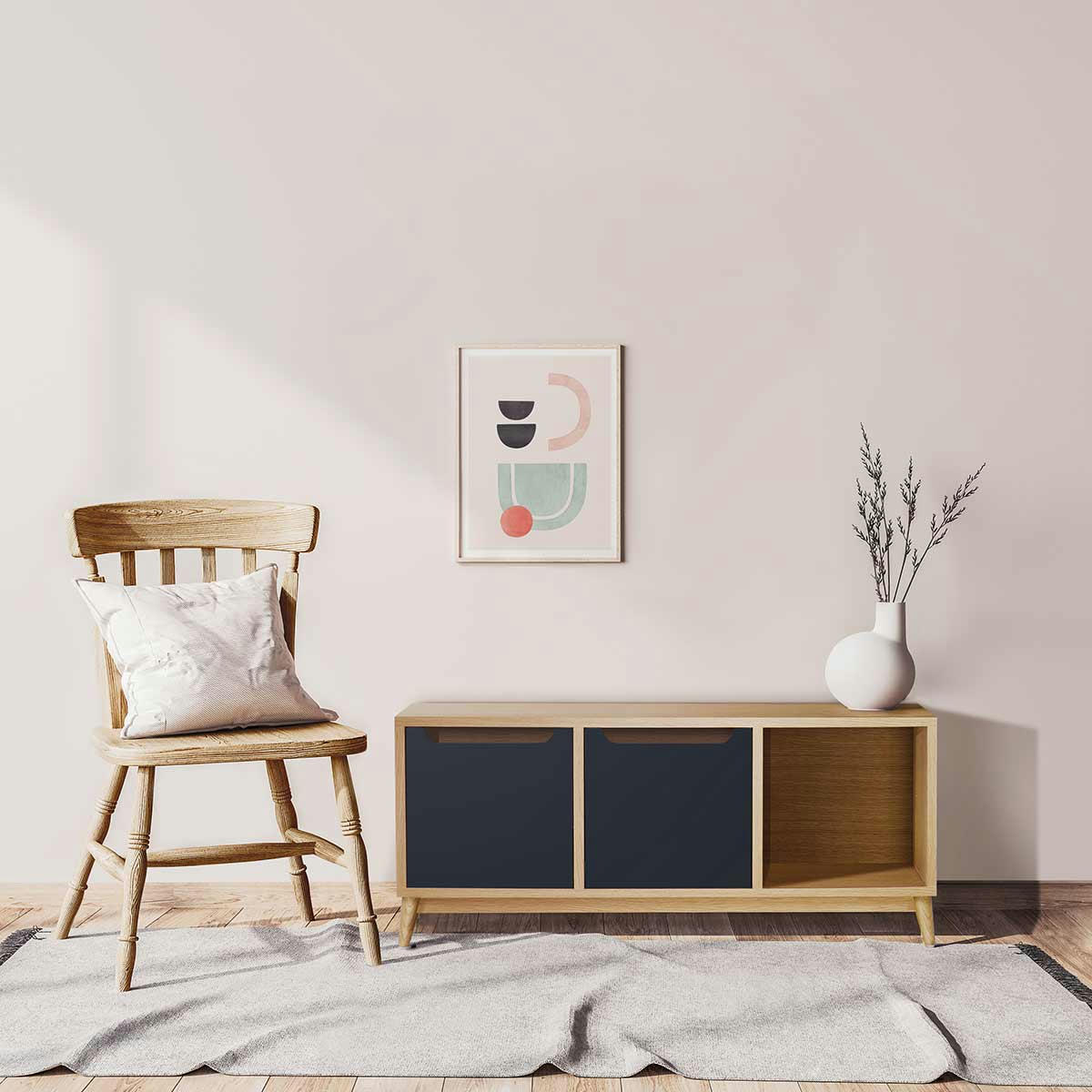 KILT - Meuble bas, 2 portes, 1 niche de rangement, chêne et gris anthracite.