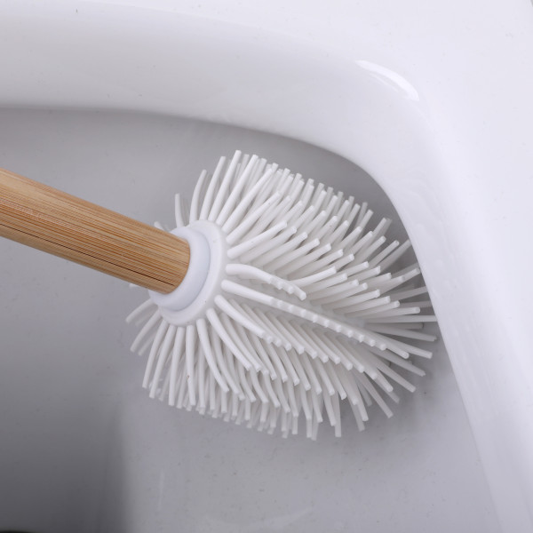 Zapasowa szczotka WC BAMBO silikonowa biała z bambusową rączką - Yoka Home