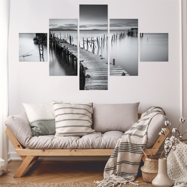 Obraz 5-Częściowy Czarno-Biały Widok Na Jezioro 150x90cm
