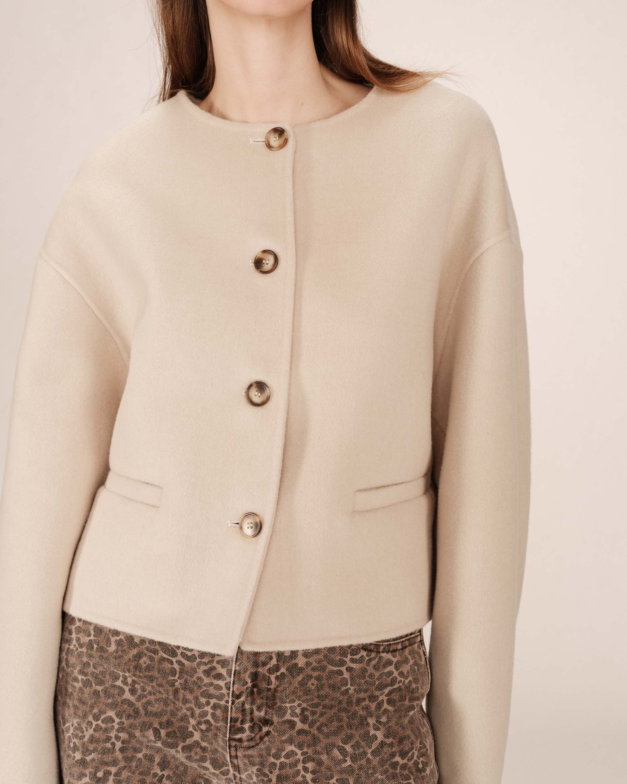 Veste boxy en laine greige Stomy