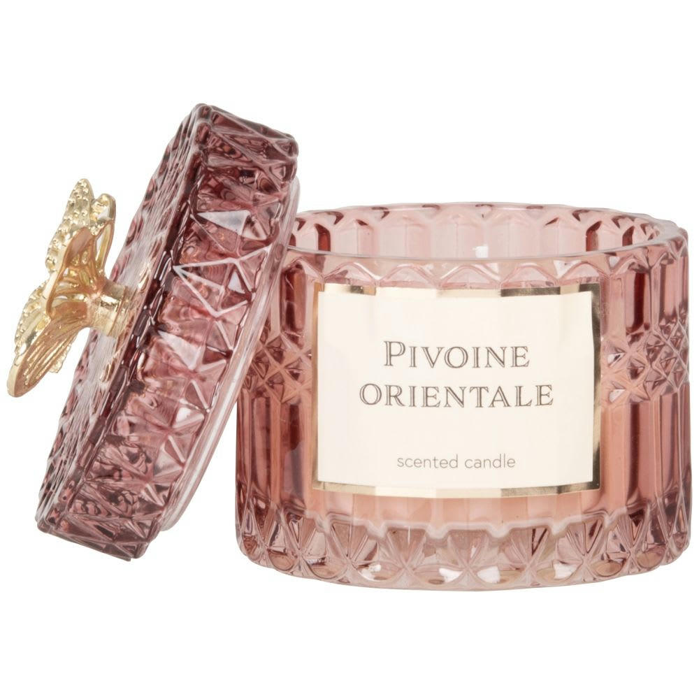 DINIA - Bougie parfumée en verre strié rose 165g