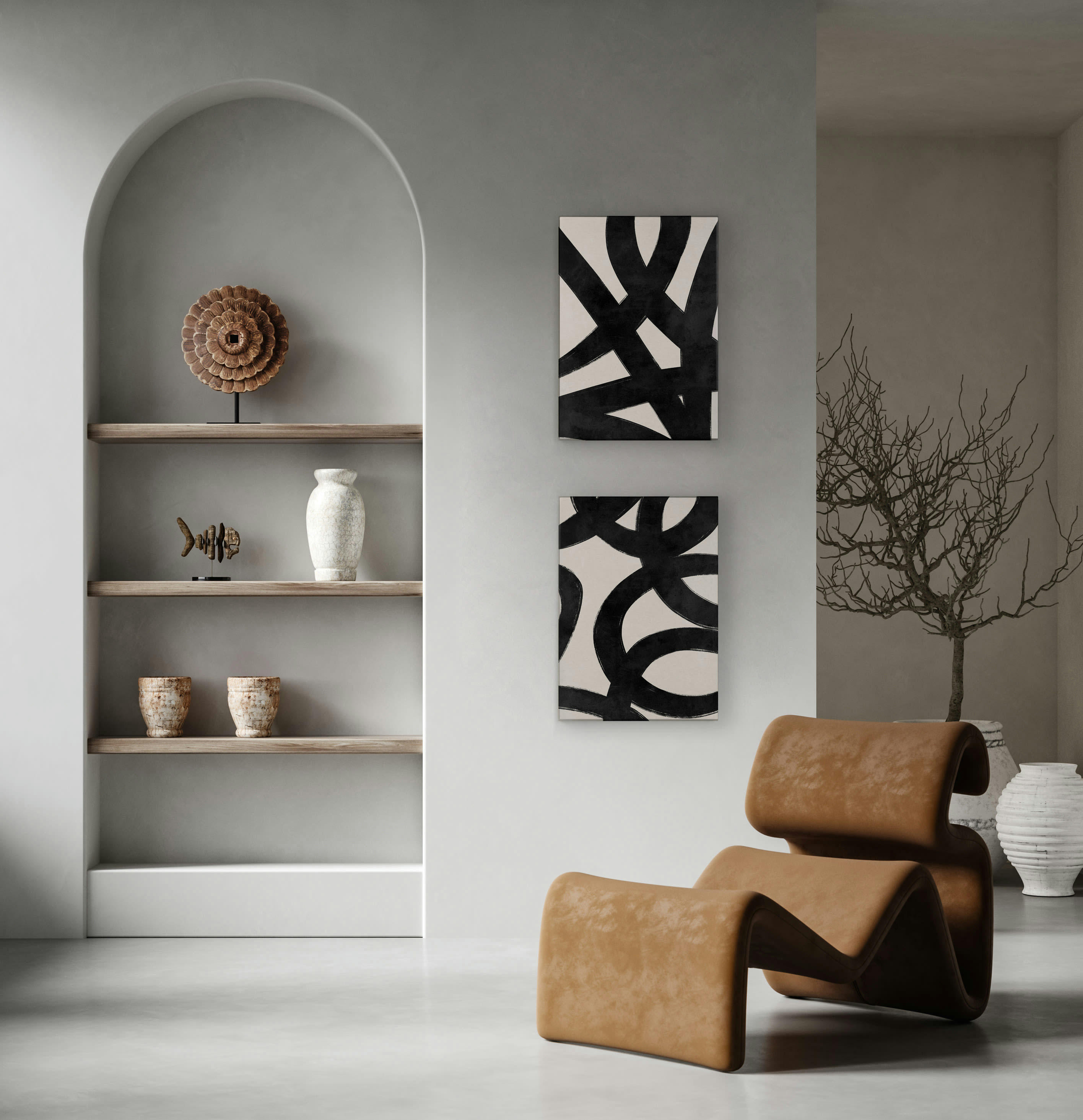 ABSTRACT LINES - Set 2 Peintures sur toile 60x40 imprimé HD Lignes abastraites