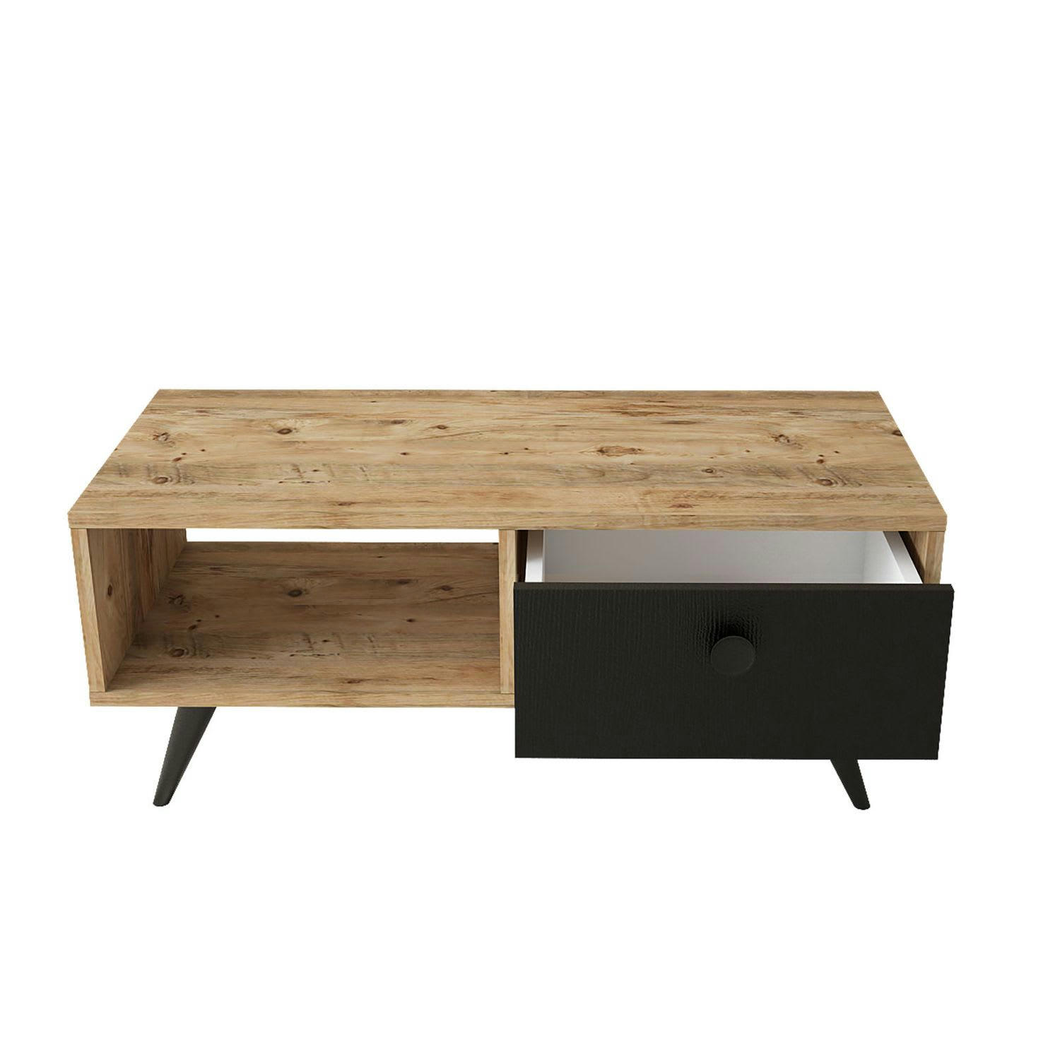 - Table basse avec 1 niche de rangement et 1 tiroir en panneaux de