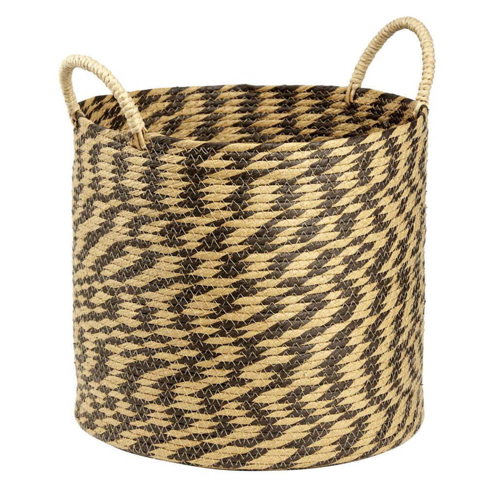 Panière ronde roseau et papier naturel noir Ø35xH35cm