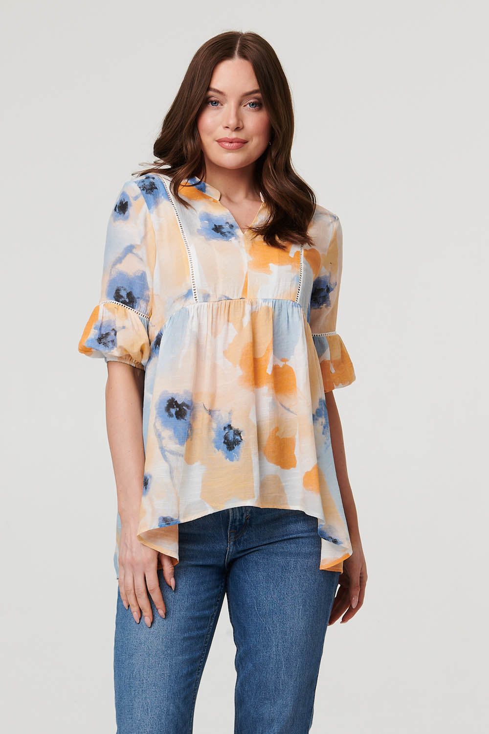 Izabel London Printed 1/2 Sleeve Ruched Relaxed Blouse
