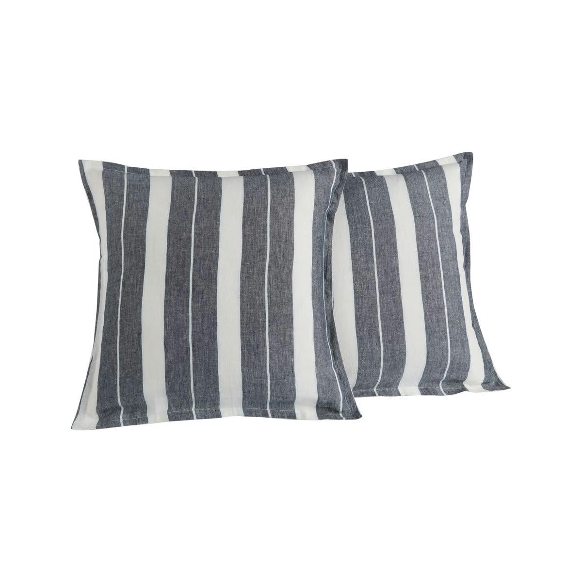 TEKSADA HORIZON - 2 taies d'oreiller en lin lavé/coton Anthracite 65x65 cm