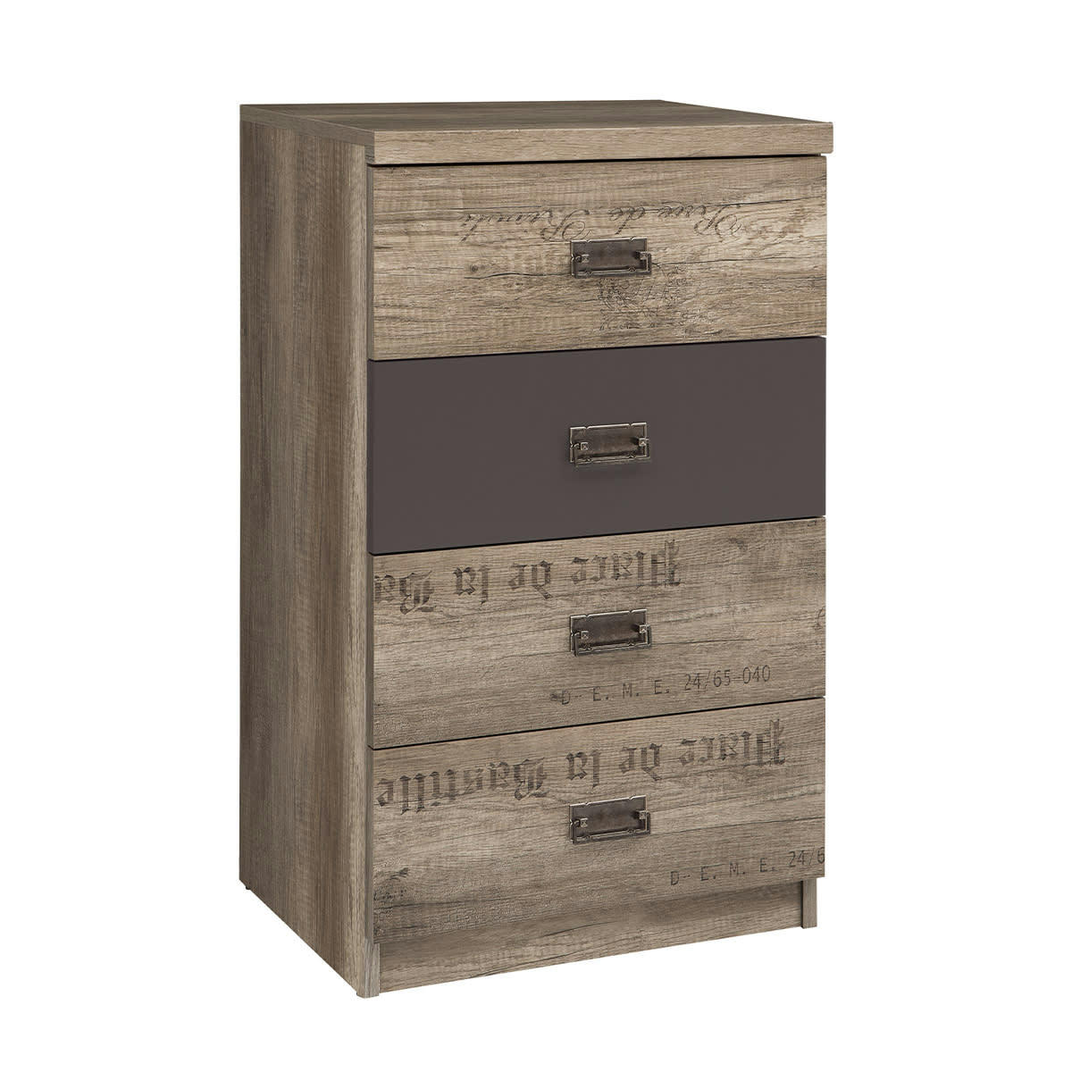 - Chiffonnier 4 tiroirs stratifiés naturel et gris