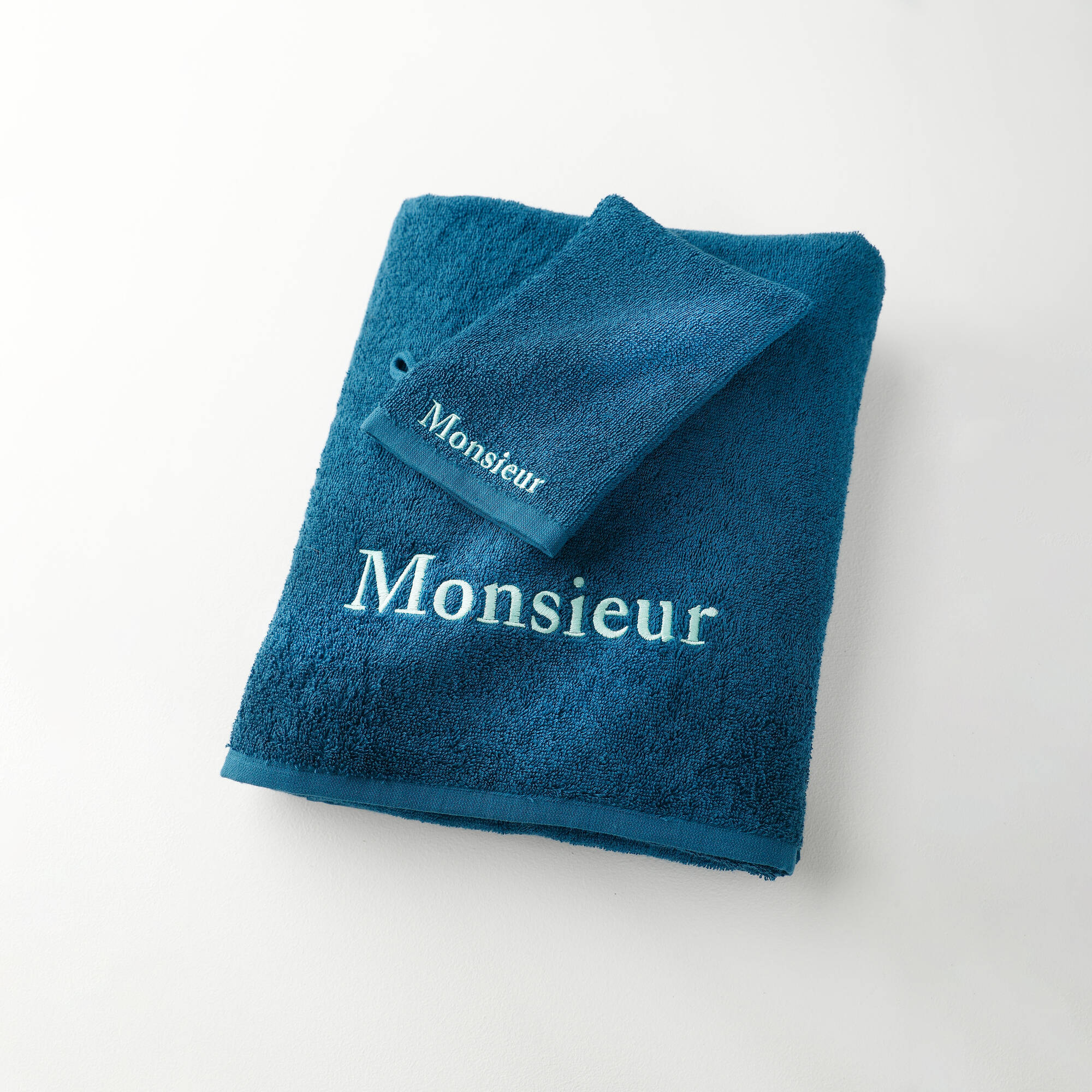 Collection serviettes de bain 420 g/m² brodées "MONSIEUR"