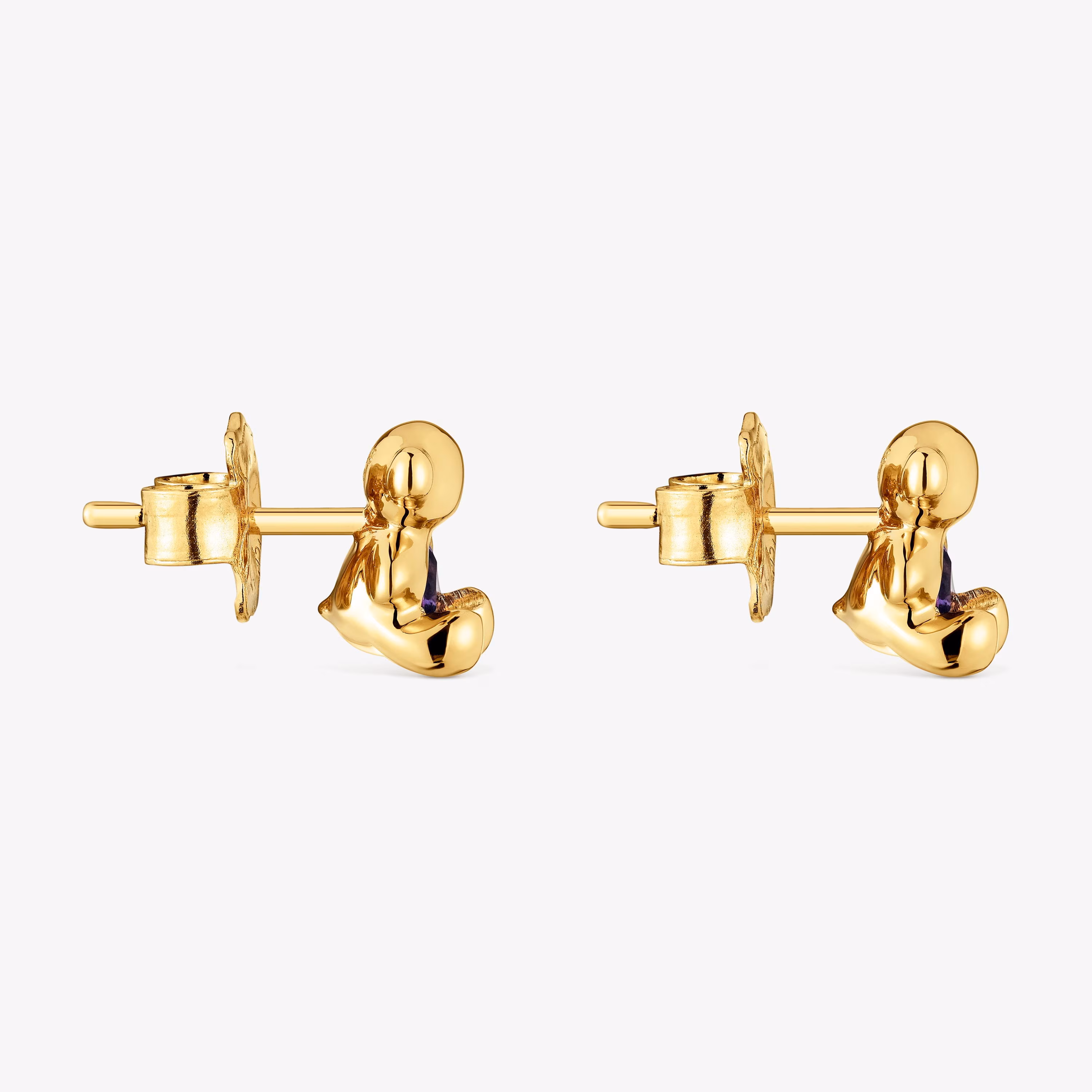 Pendientes oso pequeños con baño de oro 18 kt sobre plata y amatista Bold Bear