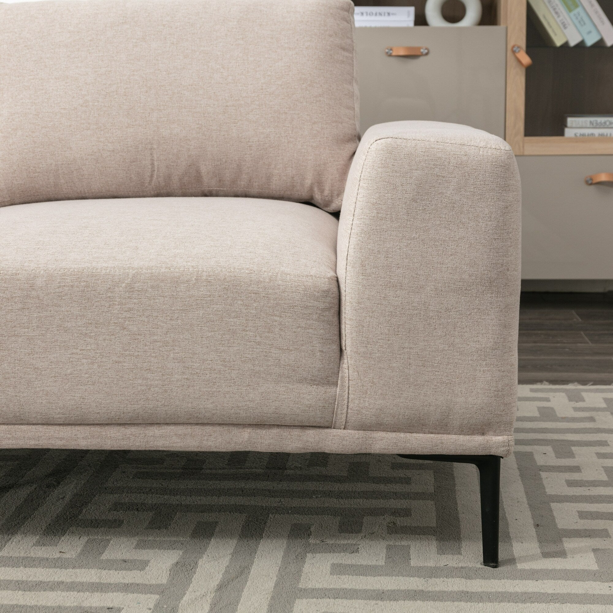 Beige 74.8'' Modern 2-Seater Fabric Sofa with Iron Legs and Comfortable Cushions for Living Room or Bedroom