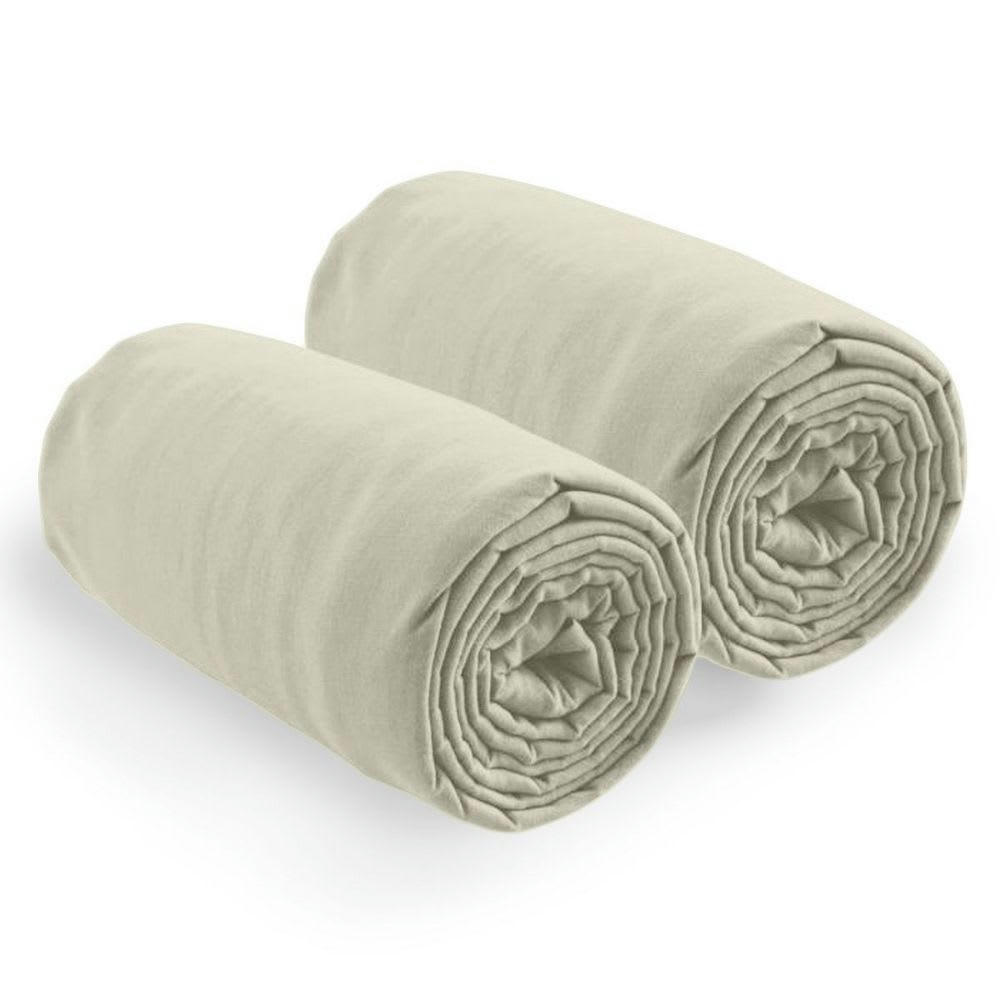 - 2 draps housse 2 places coton beige grège 80x200 cm