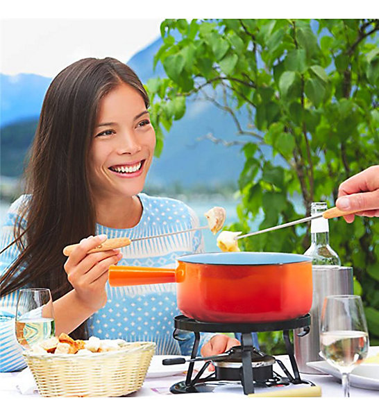 Caquelon fondue fromage poelon casserole couvercle orange Taille - 22 cm