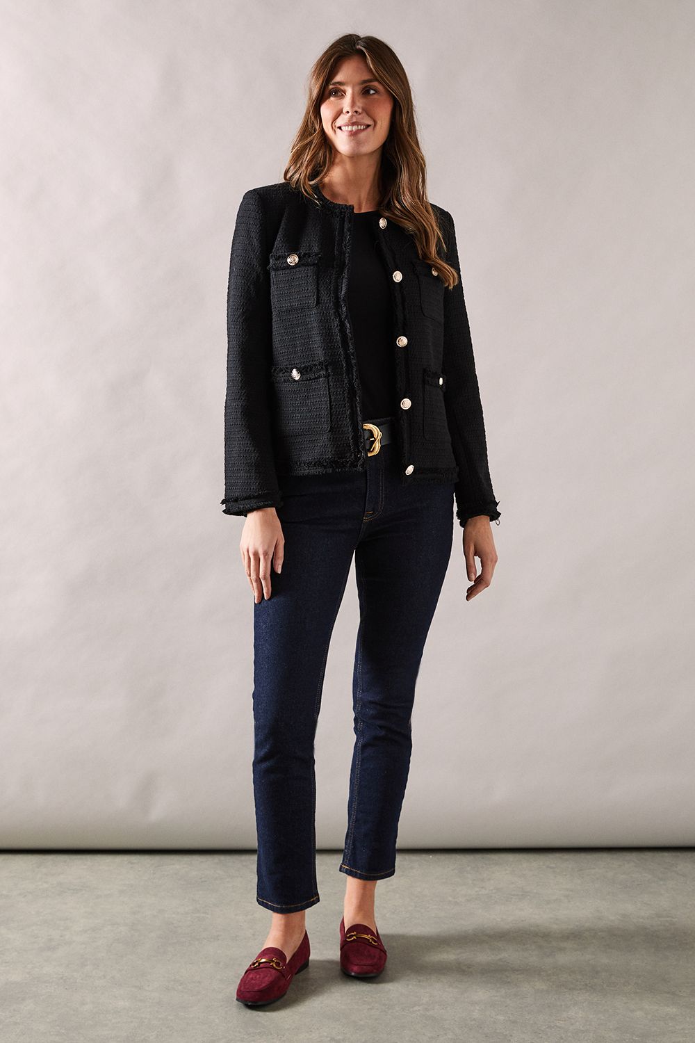 Wallis Textured Button Through Collarless Jacket