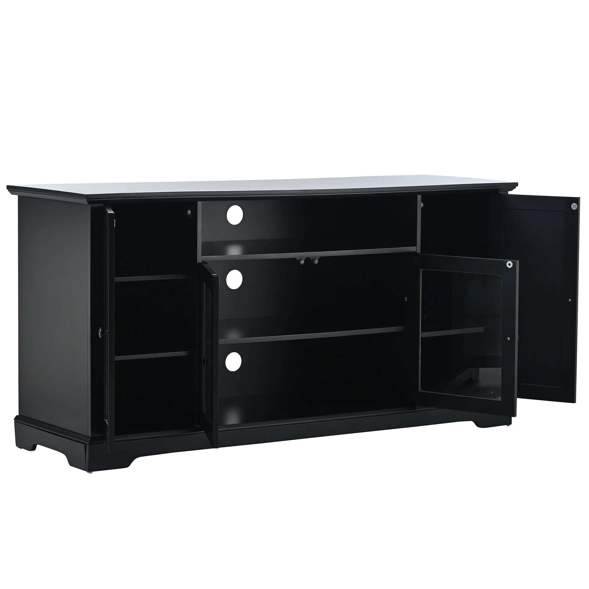 TV Stand for TV up to 65-in with 2 Tempered Glass Doors - 59.8 D x 18.9 W x 29.9 H