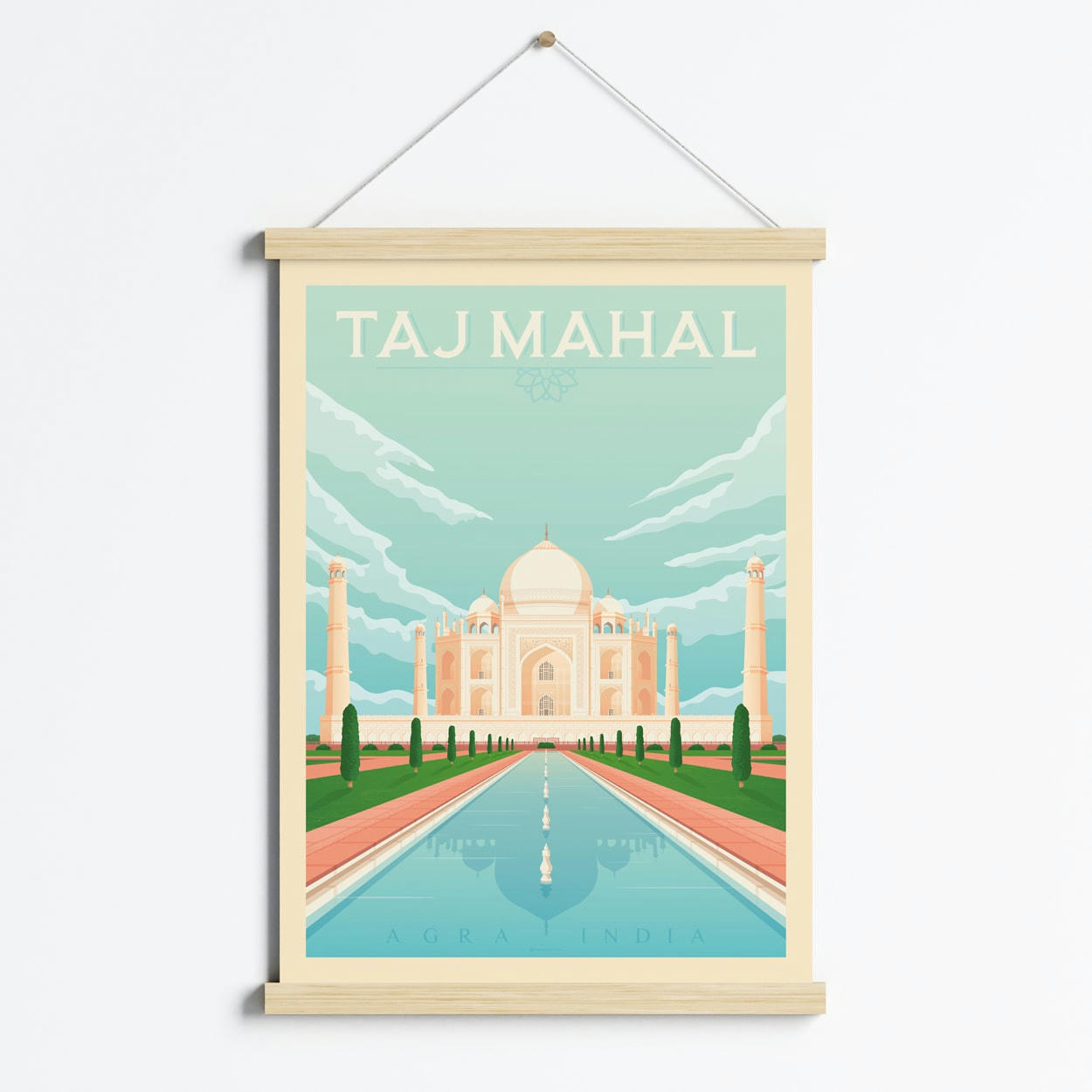 - Affiche Taj Mahal Inde Asie + Cadre Magnétique (Bois) 50x70 cm