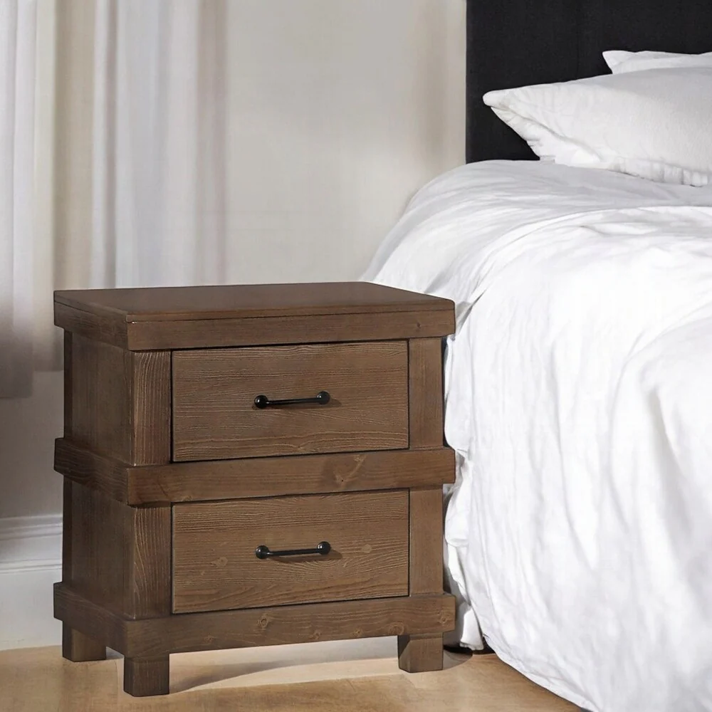 Charming Antique Oak Nightstand with Dual Drawers for Bedroom Enhancement