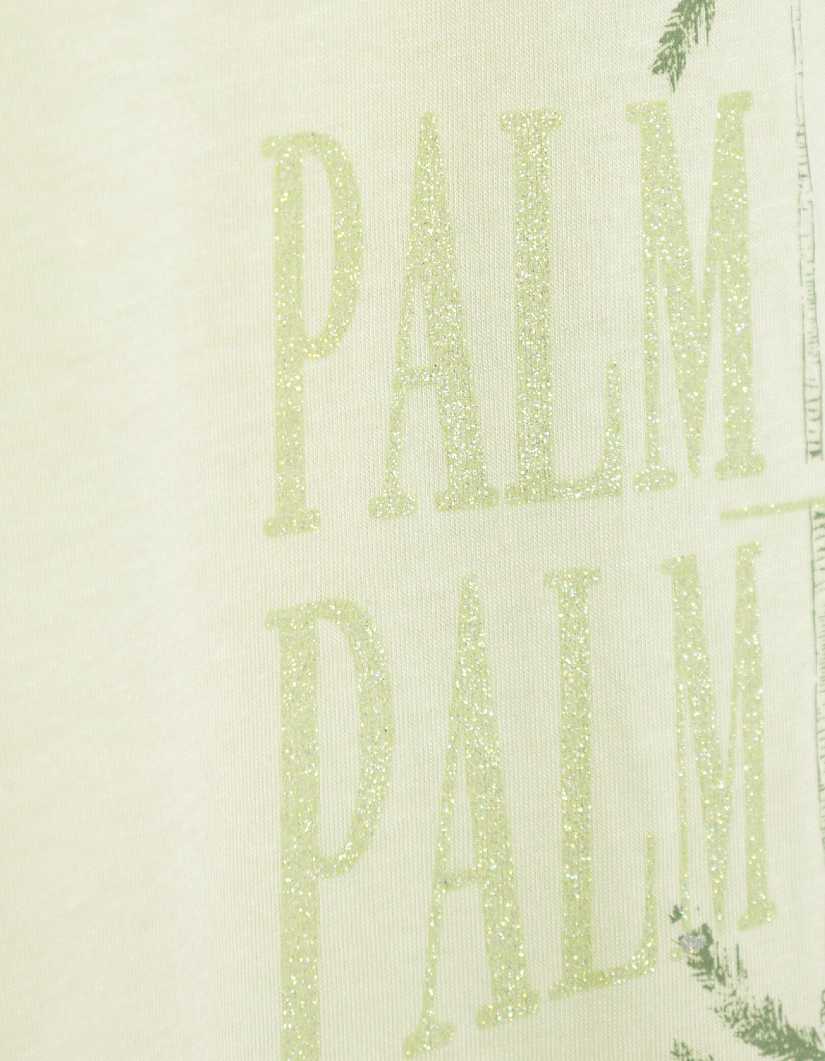 Tee-shirt vert visuels palmiers et message pailleté Femme