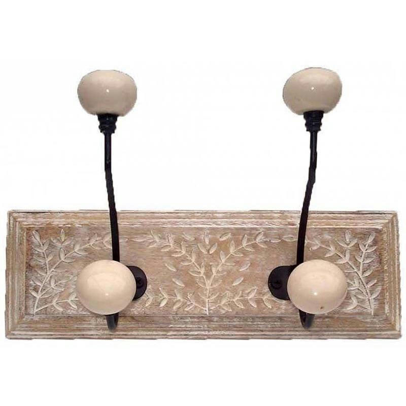 - Patère en manguier motif feuilles 2 crochets 2 crochets