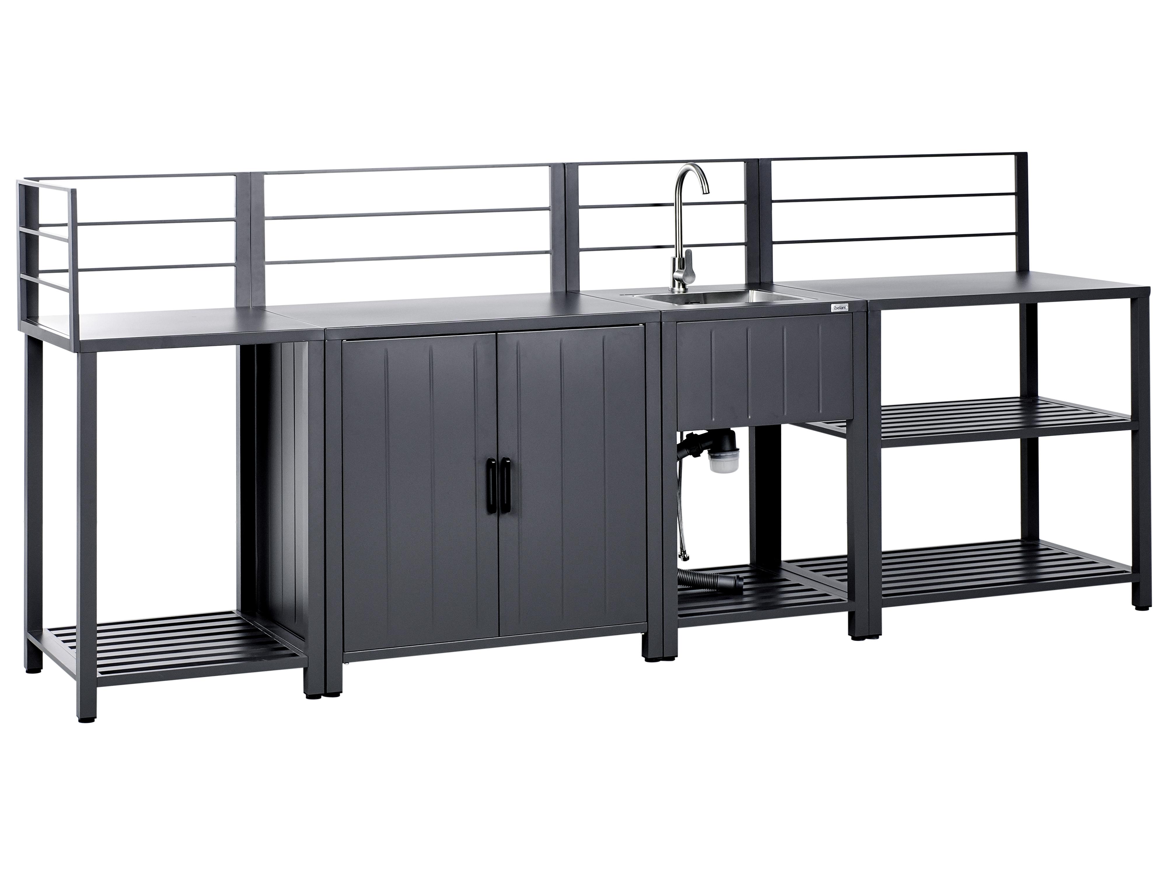 4 Piece Outdoor Kitchen Set with Sink VIGGIANO Metal Graphite Grey