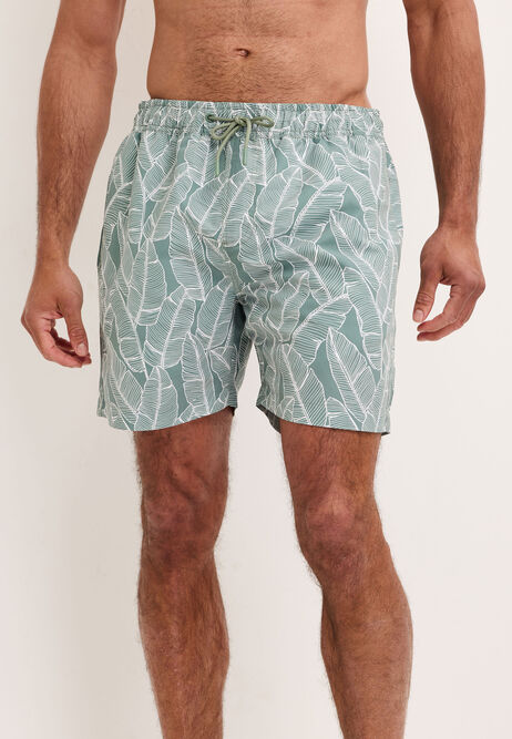 Mens Sage Leaf Print Swim Shorts