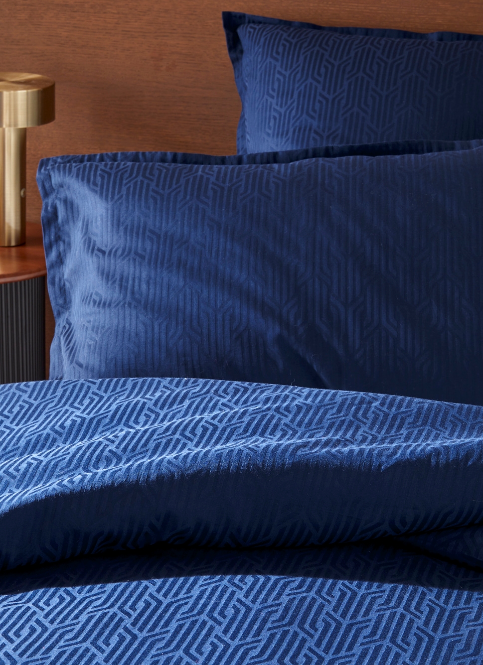 HOUSSE DE COUETTE JACQUARD MOTIF GÉOMÉTRIQUE BLEU NUIT