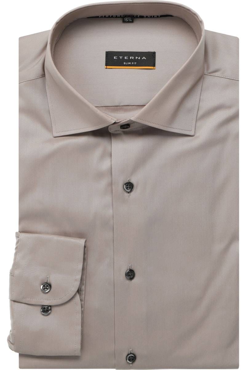 ETERNA Slim Fit Tencel Hemd taupe, Einfarbig