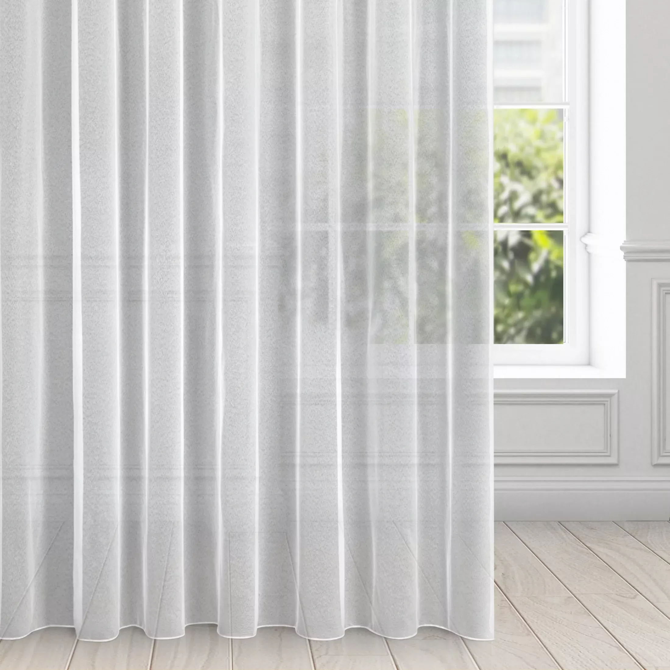 Firana biała z gładkiej tkaniny o strukturze drobnej siateczki 350x250 cm przelotka TAMINA