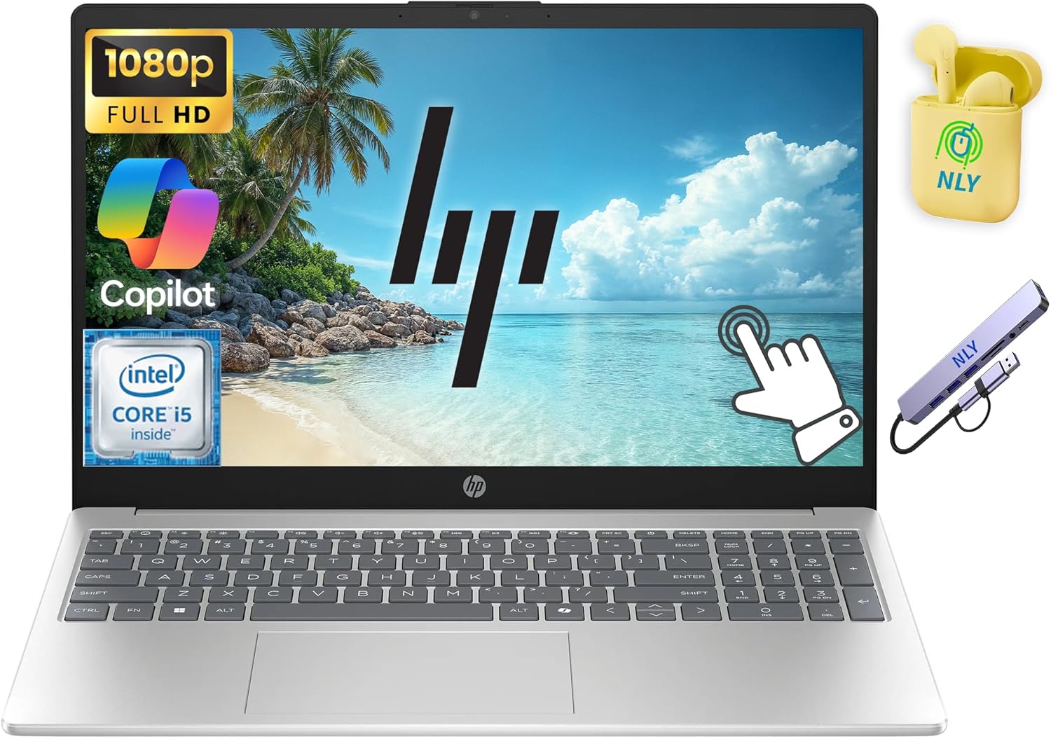 HP 15.6 FHD Touchscreen Business Laptop Computer  Intel 10-Core i5 Processor  16GB RAM 512GB Storage (256GB SSD+256GB Docking Set)  Windows 11  Numeric Keypad  NLY Earphones  Natural Silver