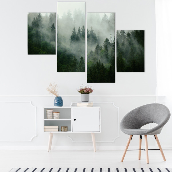 Obraz 4-Częściowy Mglisty Las PEJZAŻ 3D 80x50cm