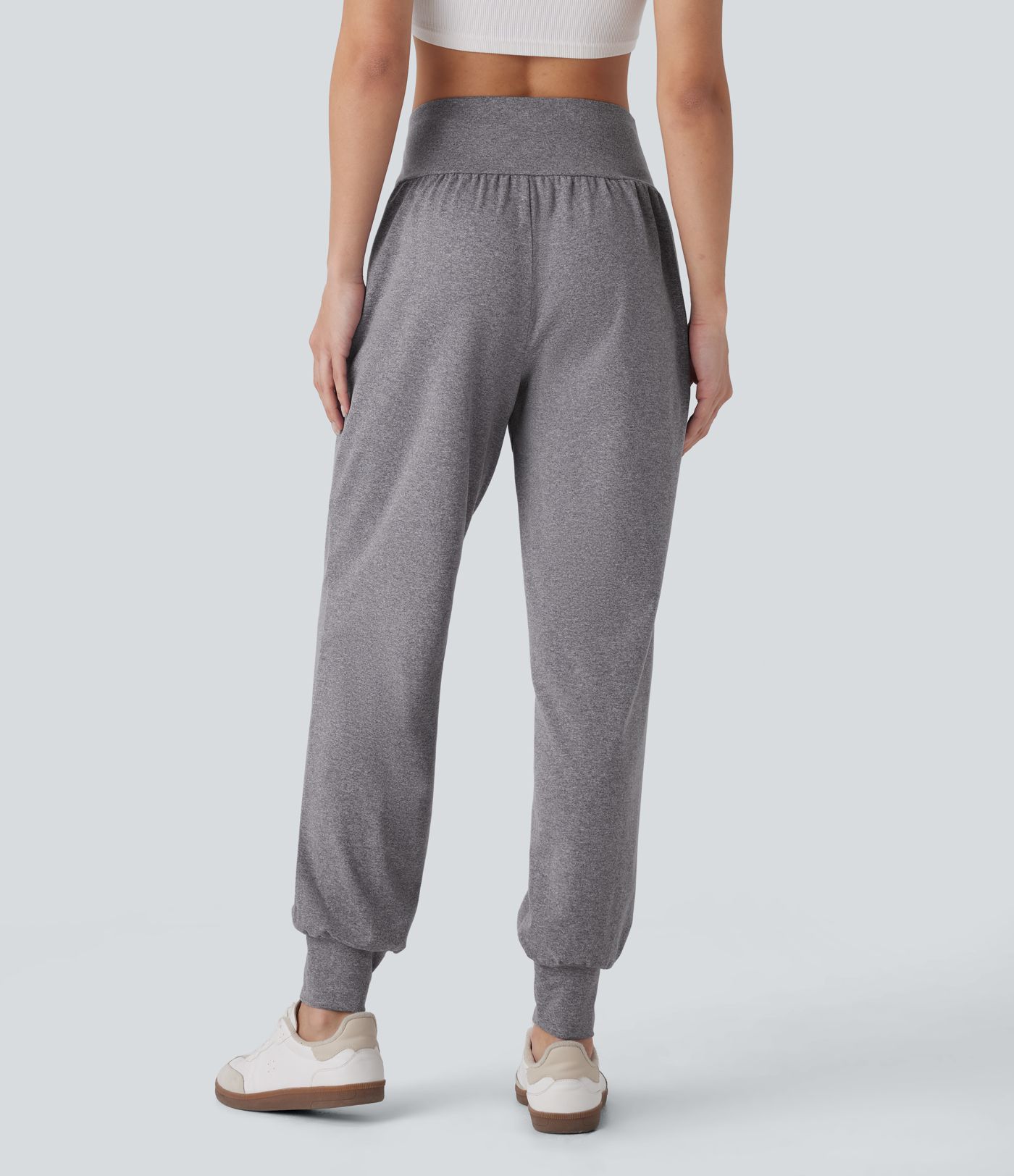 Pantalon jogging décontracté taille haute avec poches latérales