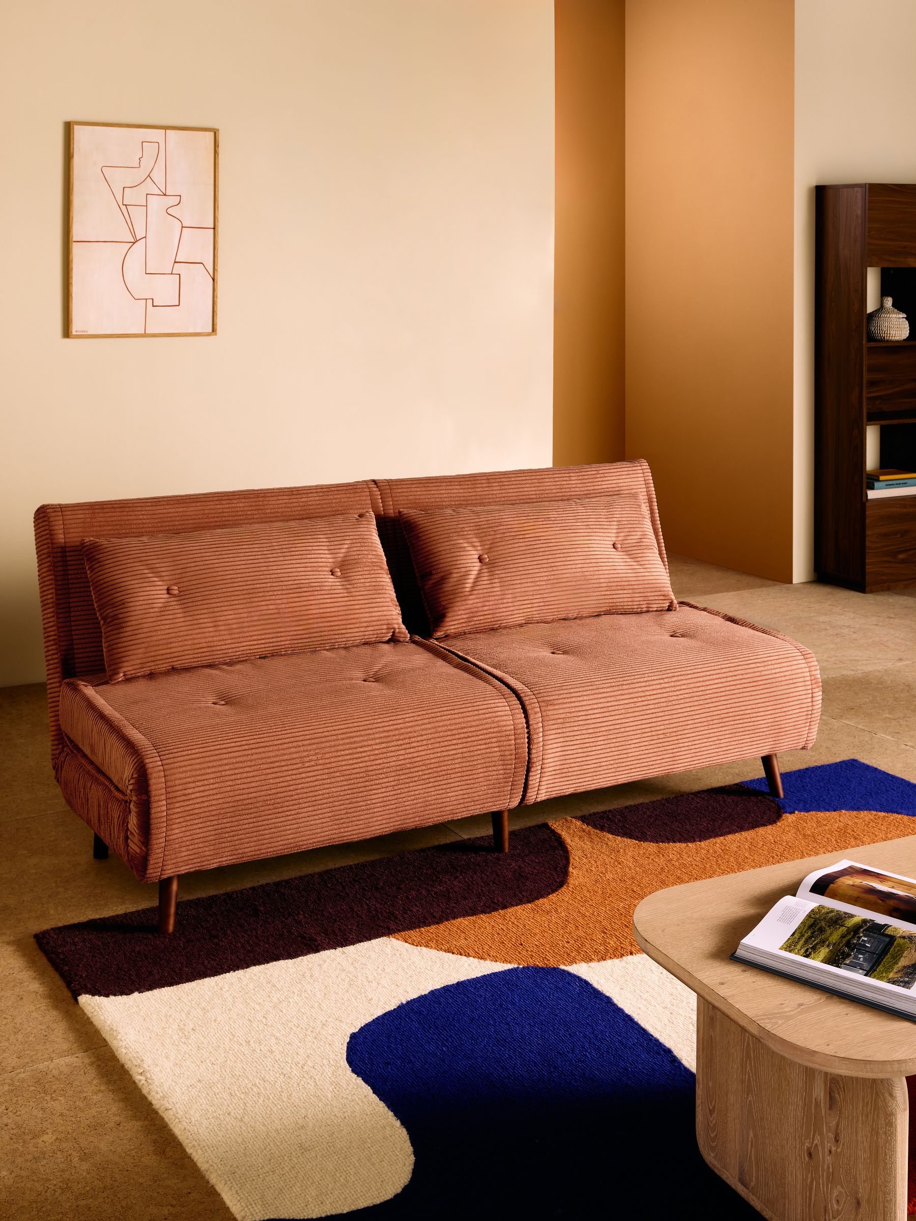 Haru 4 Seater Sofabed in Nutmeg Orange Corduroy