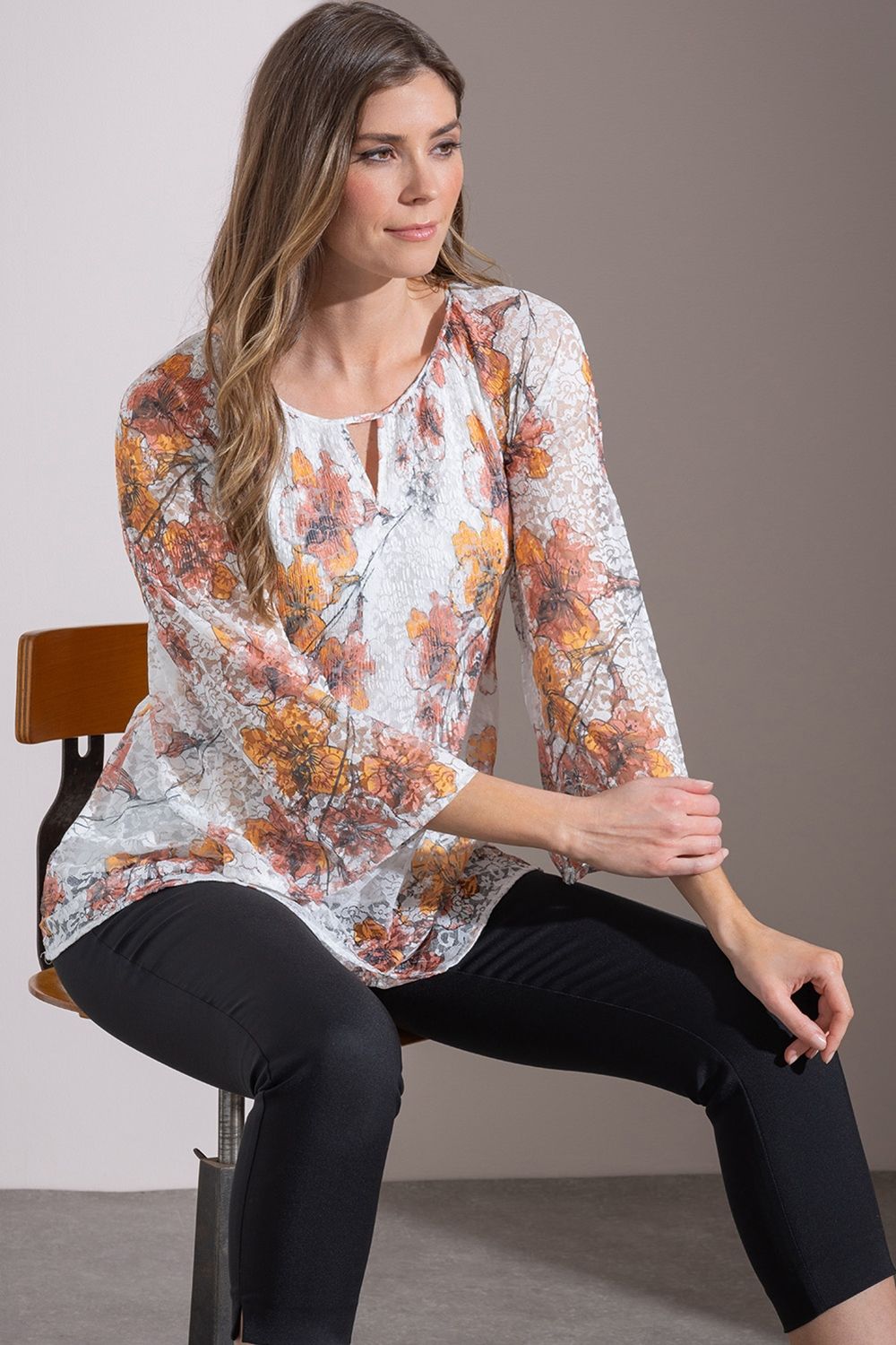 Klass. Pleated Lace Printed Top
