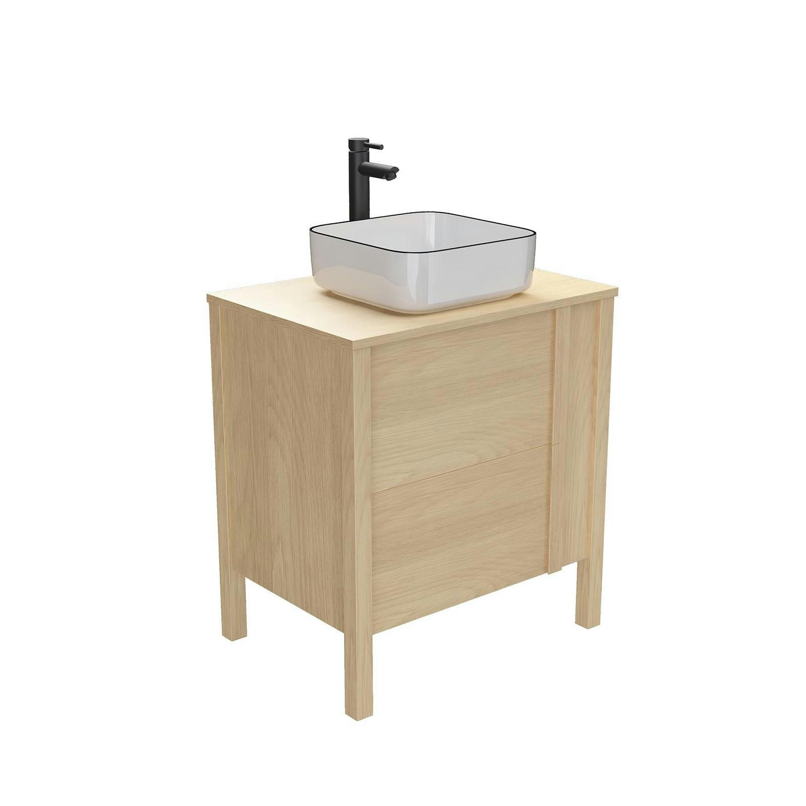 NESTO - Meuble simple vasque 70cm chêne  porte lisse + vasque