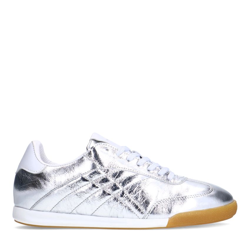 Manfield Zilveren leren metallic sneakers