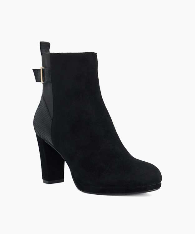 Olens Black - Leather Buckle Detail Heeled Ankle Boots