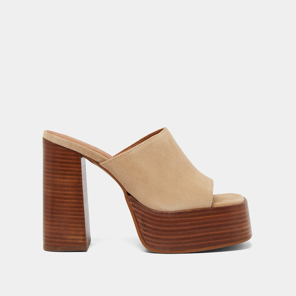 Mules à talons et bouts ouvertsen croute beige | BEATRICE