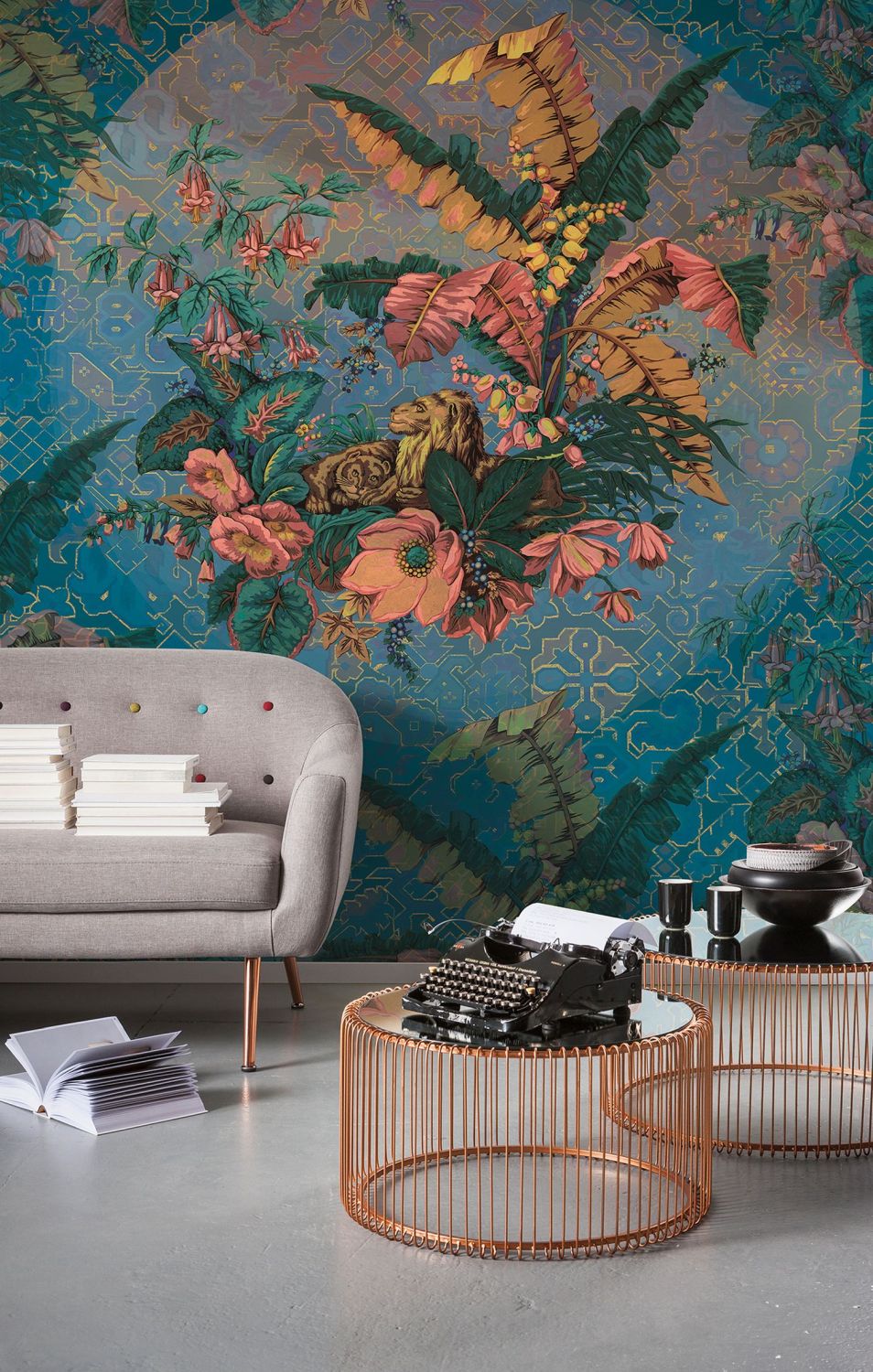 Sanders & Sanders fotobehang bladeren blauw en roze - 200 x 270 cm - 611831