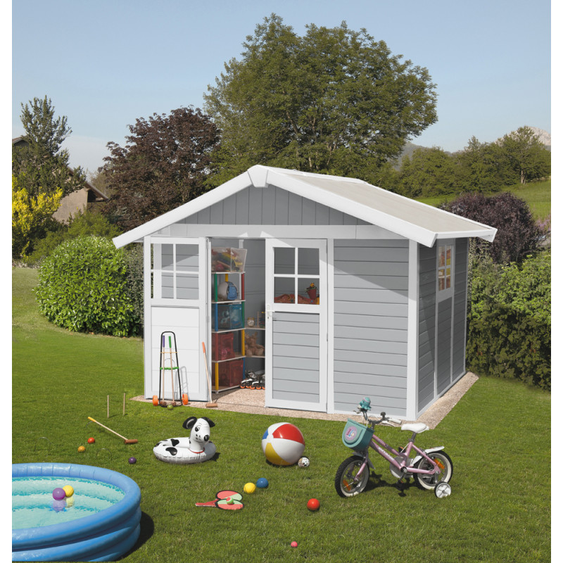 Abri de jardin en PVC gris clair 3,15 x 2,39 x 2,5 m GROSFILLEX