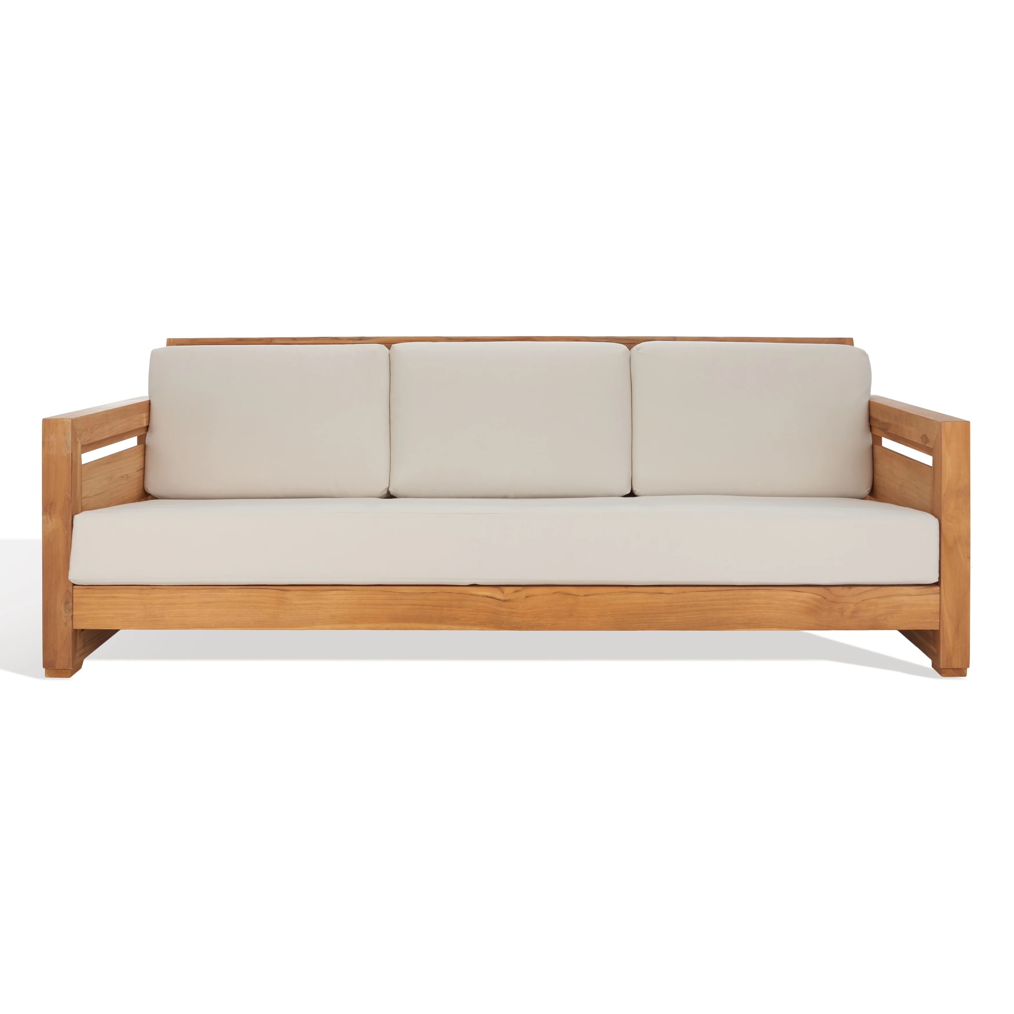 SAFAVIEH Couture Guadeloupe Outdoor Teak 3-Seat Sofa - 84Wx37Dx29H