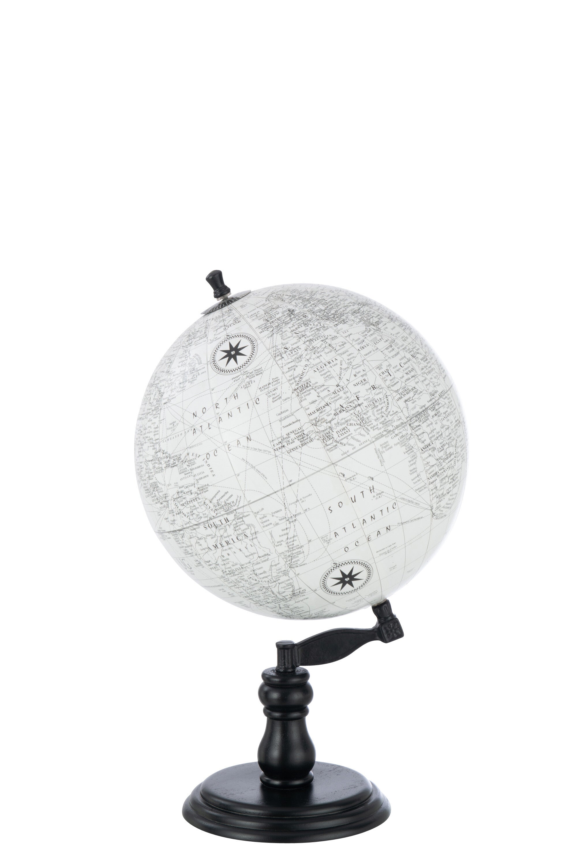 J-Line wereldbol Op Voet - hout - grijs/zwart - large