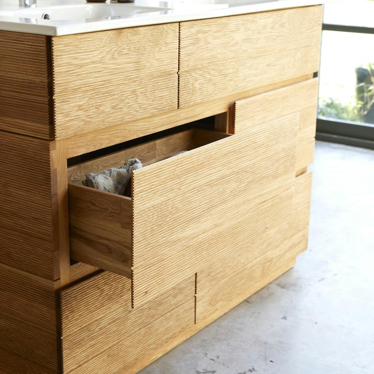 KARL - Meuble salle de bain en chêne massif et céramique 120 cm