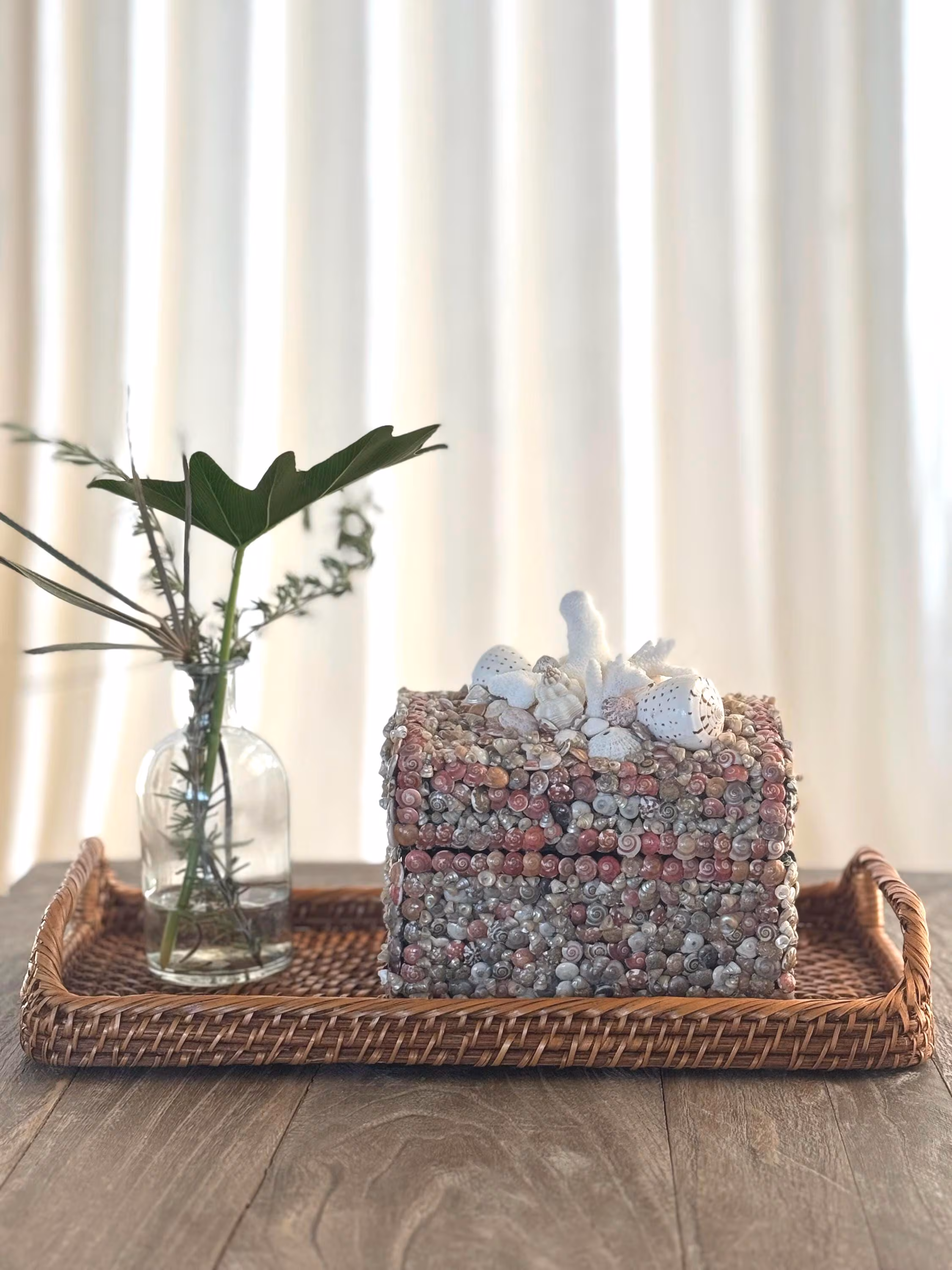 Shell Box, Handmade Seashell Treasure Box with Coral | Coastal Decorative Box | Shell Jewelry Box | One of a Kind Beach House Decor,