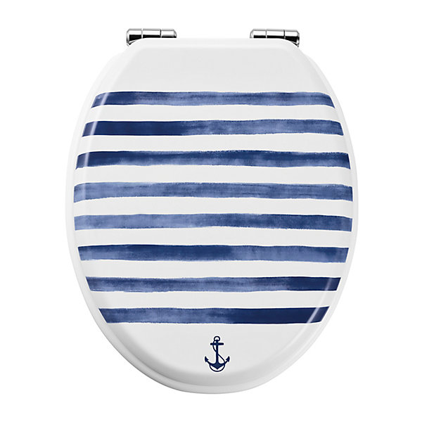 Abattant WC GoodHome Pilica coloris blanc et bleu en bois avec frein de chute
