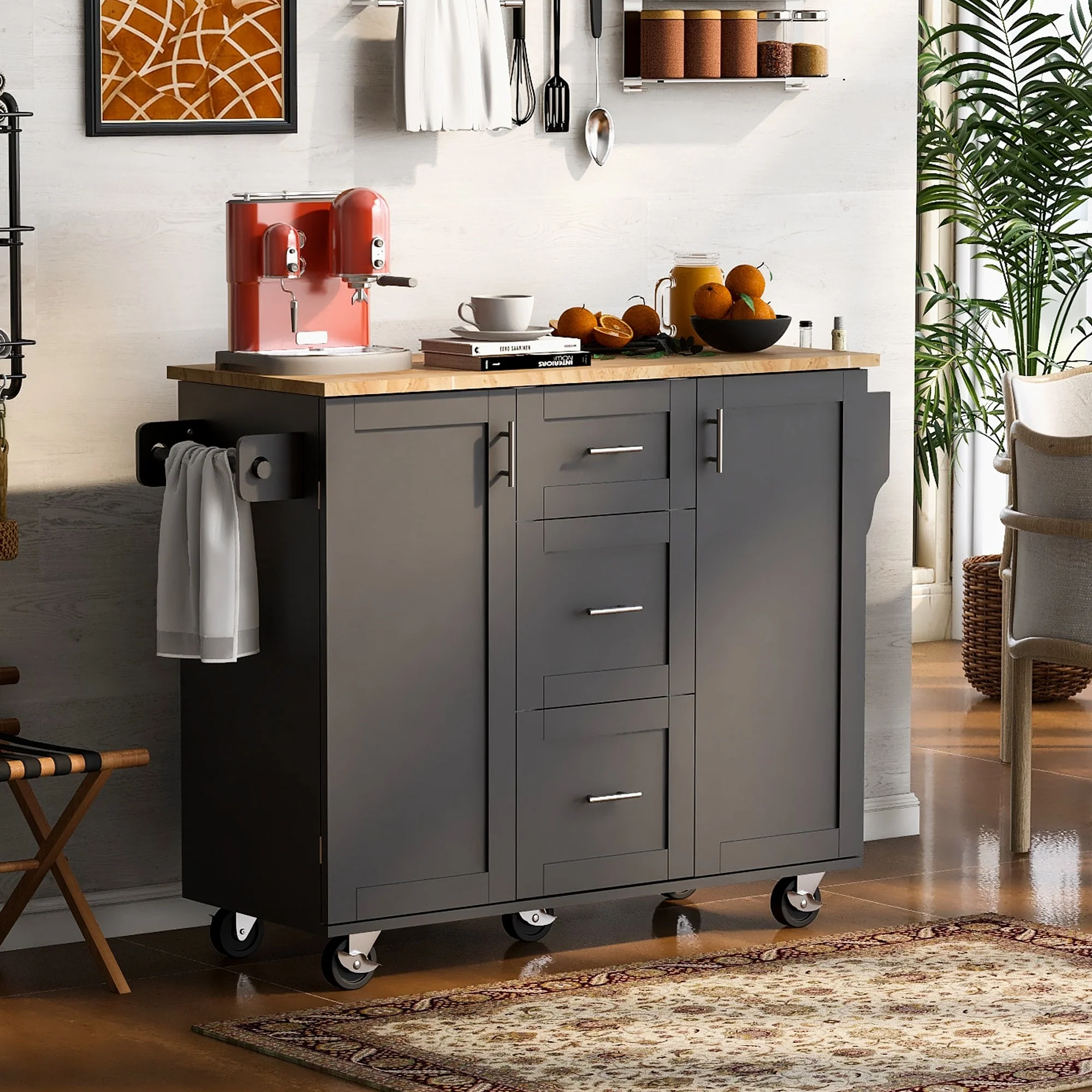 K&K Rolling Kitchen Island with Storage